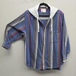 Vintage Creative Edge Shirt Mens Large Hooded Button Down Striped Cotton 90s